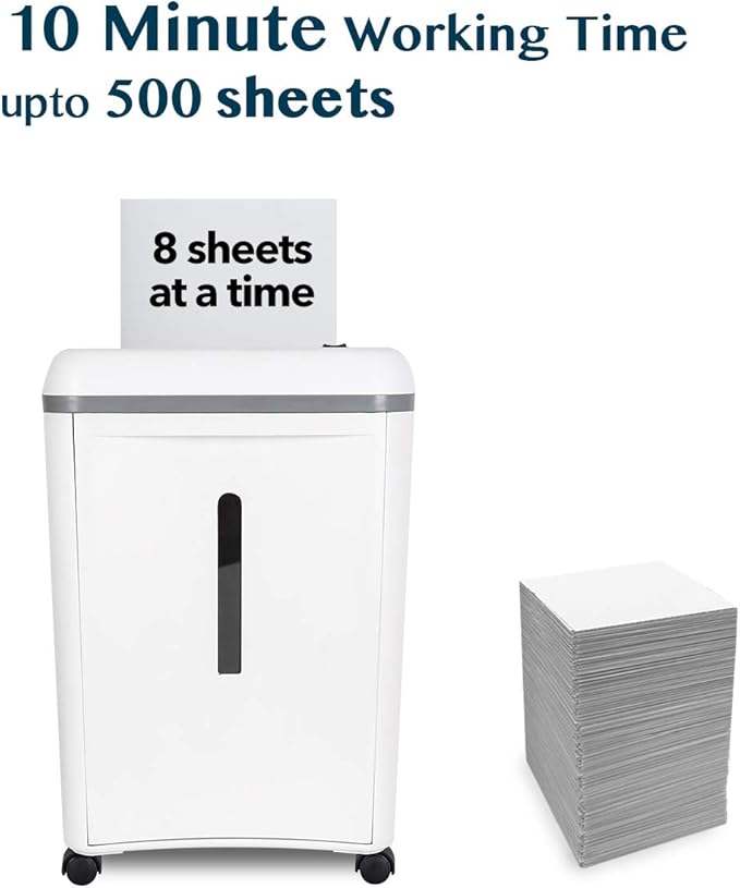 WOLVERINE 8-Sheet Super Micro Cut High Security Level P-5 Ultra Quiet Paper/Credit Card Home Office Shredder with 4.5 gallons Pullout Waste Bin SD9101 (White)