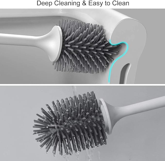 Lefree 2 Pack Silicone Toilet Brush,Rubber Toilet Bowl Brush and Holder Set with Ventilated Holder, Toilet Cleaner Brush for Bathroom,Floor Standing & Wall Mounted Toilet Scrubber Without Drilling