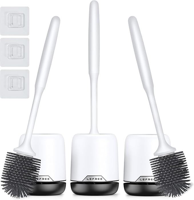 Lefree 3 Pack Silicone Toilet Bowl Brush and Holder Set with Ventilated Holder, Floor Standing & Wall Mounted Toilet Scrubber