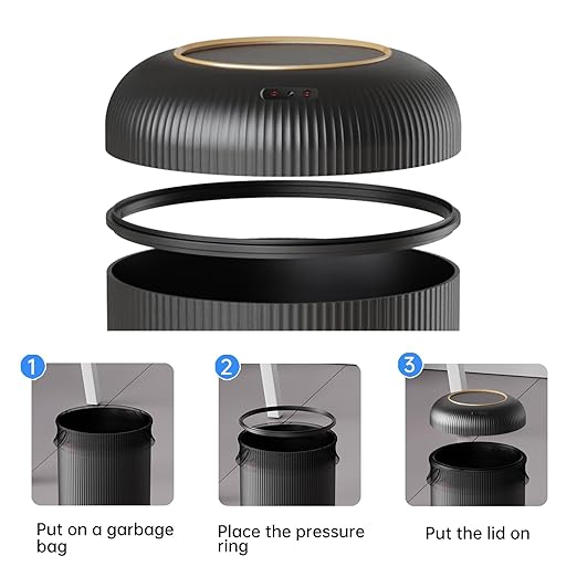 URALFA Motion Sensor Trash Can with Lid, 3 Gallon / 11 L Automatic Bathroom Trash Can, Touchless Trash Bin, Smart Plastic Garbage Can for Bedroom, Kitchen, Living Room, Office, Black