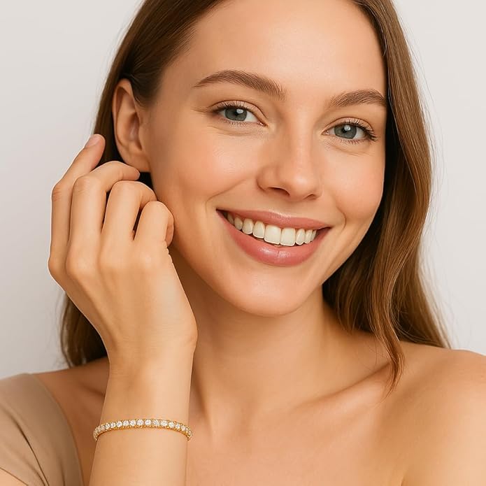MINDDHA 14K Gold/White Gold Plated Cubic Zirconia Tennis Bracelet | Silver, Gold Bracelets for Women | Elegant CZ Tennis Bracelet for Women, Thin, Dainty, & Classic, Size 6-8 Inch