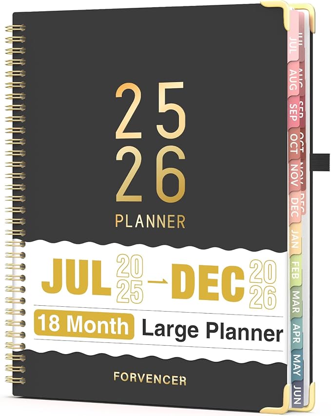 Jul 2025 - Dec 2026 Planner, Forvencer Academic Planner 2025-2026, 18 Month Daily Planner, 8.5" x 11", Weekly & Monthly Agenda Book, Hardcover Calendar Book, School Supplies for Student Teacher, Black