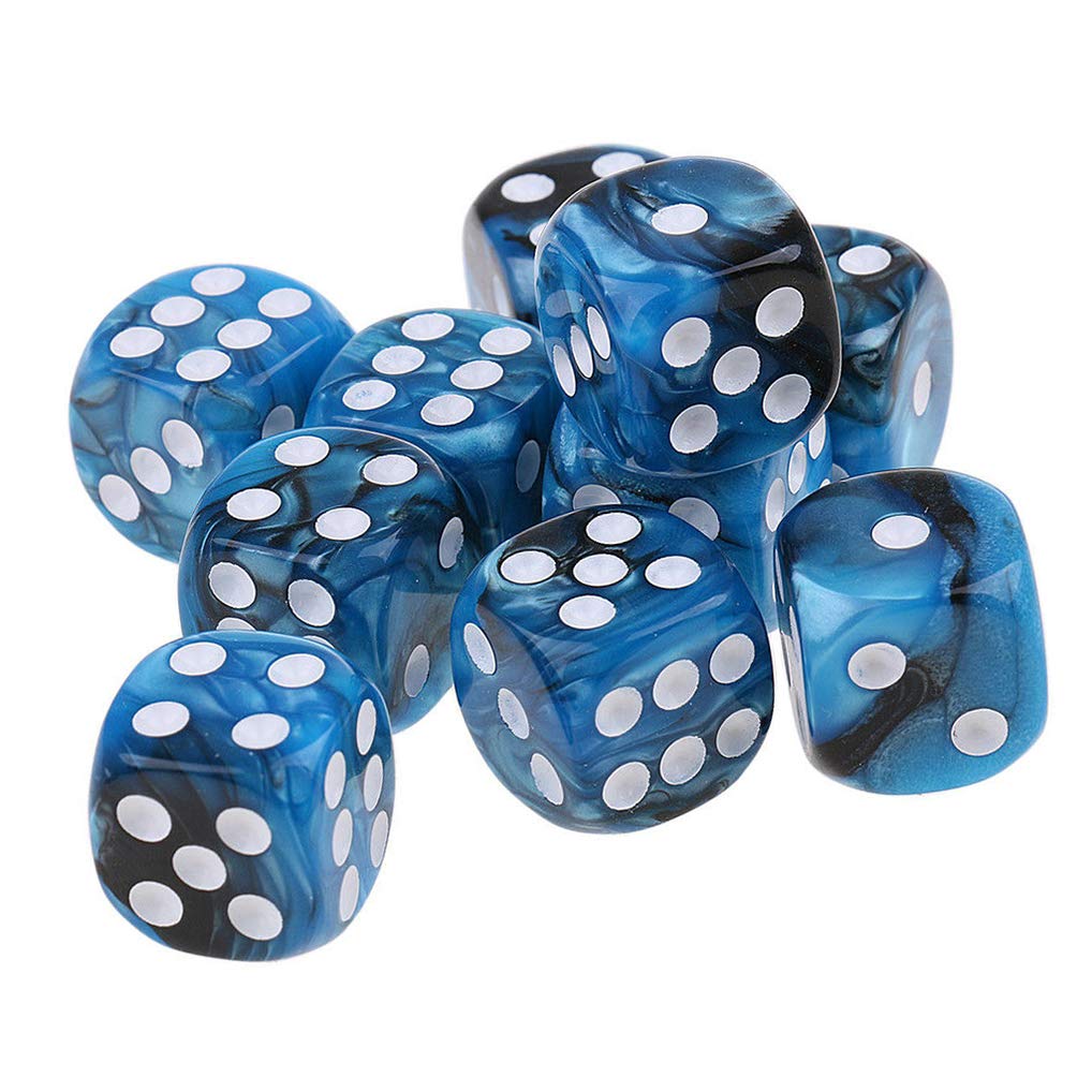 Yiotfandoll 10PCS Polyhedral Dice D6 Dice 16mm Acrylic Dice Game Dice for RPG MTG DND Dice Table Games (Blue Black)