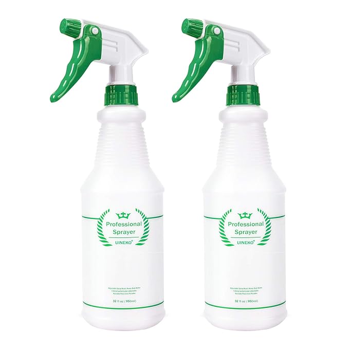 Plastic Spray Bottle 2 Pack, 32 Oz, All-Purpose Heavy Duty Spraying Bottles Leak Proof Mist Empty Water Sprayer for Cleaning Solution, Essential Oils, Hair, Planting with Adjustable Nozzle - Green