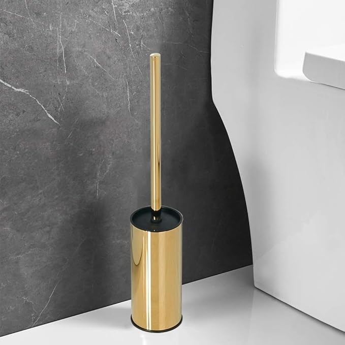 SUNTAI Round Toilet Brush Holder Stainless Steel 304 Bathroom Accessory Standing for Bathroom, Gold