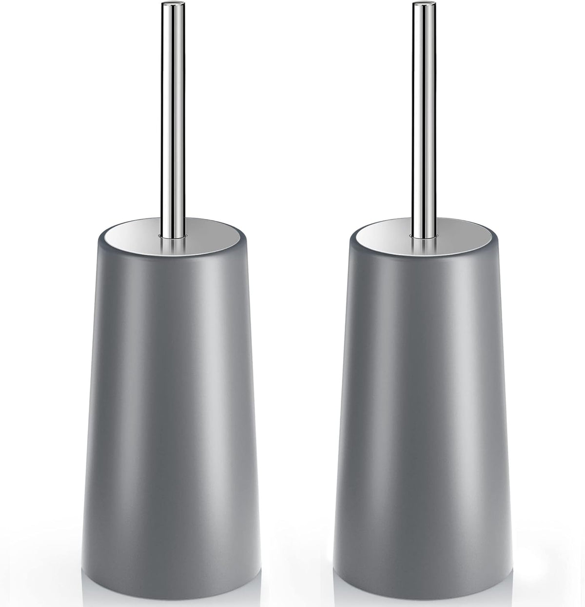 Toilet Brush and Holder, 2 Pack Toilet Brush with 304 Stainless Steel Long Handle, Toilet Bowl Brush for Bathroom Toilet-Ergonomic, Elegant,Durable (Grey)