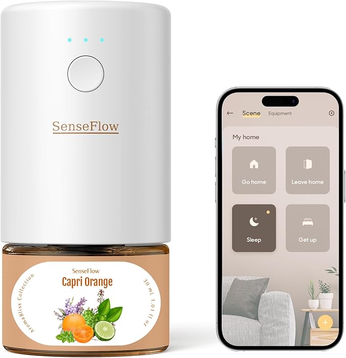 SF101S Smart Wi-Fi Waterless Ultrasonic Essential Oil Diffuser–100% Plant-Based,120-Day Natural Air Freshener & Aromatherapy scent Diffuser Covers 100㎡ for Home,Hotel-Capri Orange