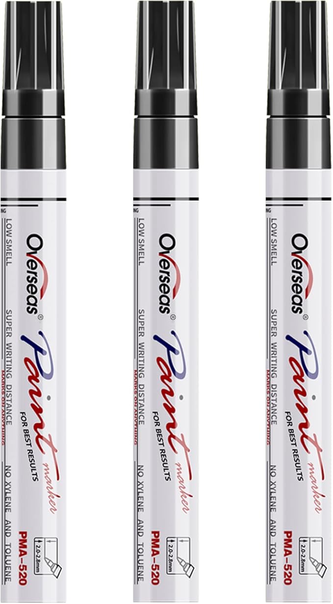 Overseas Permanent Paint Markers Pens - 3 Pack Black Oil Based Paint Pens, Medium Tip, Quick Drying and Waterproof Marker Pen for Metal, Rock, Wood, Fabric, Plastic, Canvas, Mugs, Stone, Glass