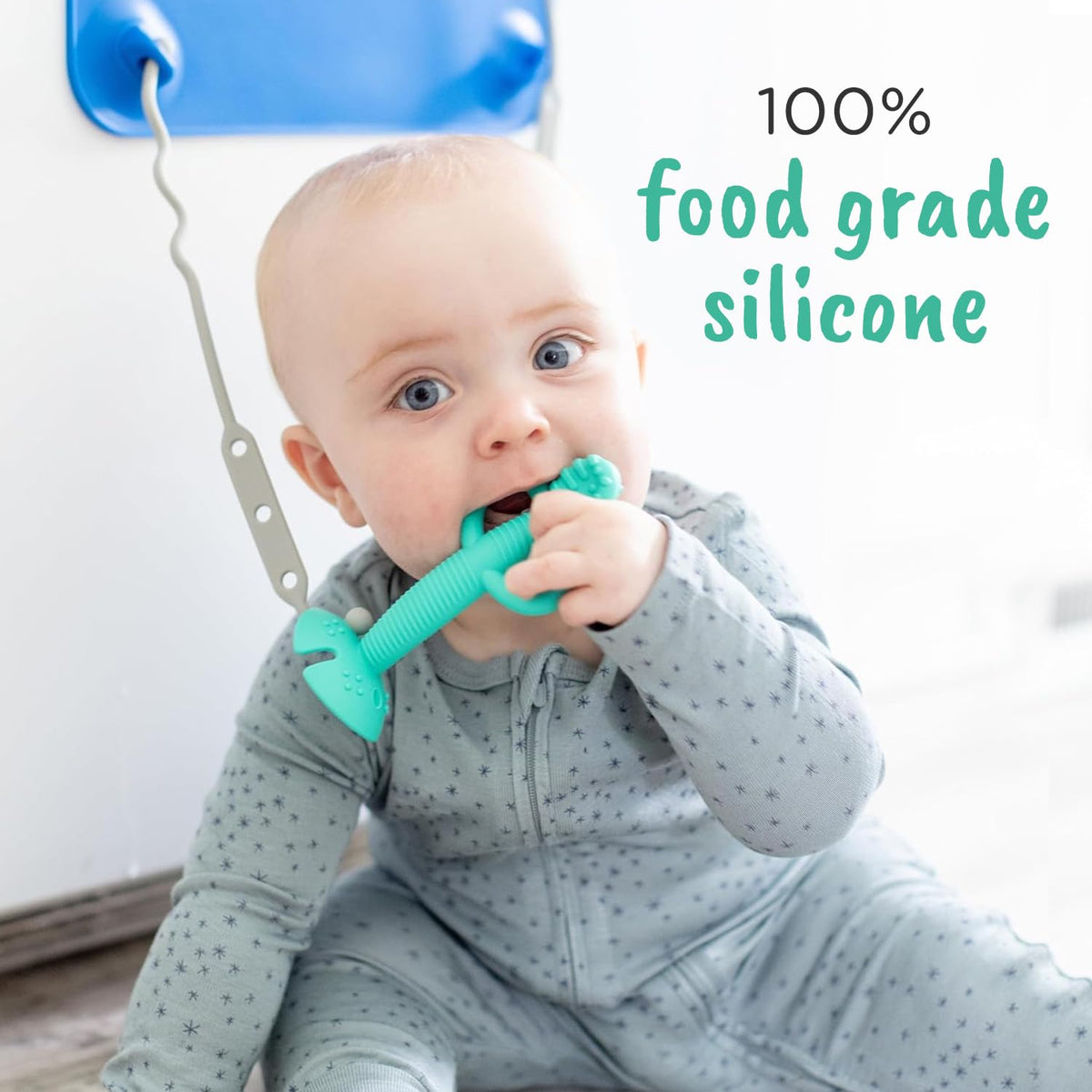 Busy Baby Teething Spoon - 2-in-1 Teether and Training Spoon for Self Feeding, Dishwasher Safe, BPA Free, Food Grade Silicone (Blue)