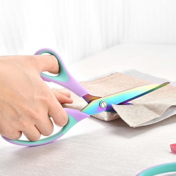Craft Scissors Set of 3 pack, Sharp Rainbow Titanium Coating All Purpose Scissors, Ergonomic Semi-Soft Rubber Grip, Suitable for School, Office and Household Use, 9.2''/8.5''/5.6"