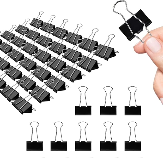Medium Binder Clips, 144 Pack, 1 Inch, Standard 25mm, Black, Capacity 0.47 Inch, Metal Paper Clips, Fold Clamp, Office Clips, School & Home Use