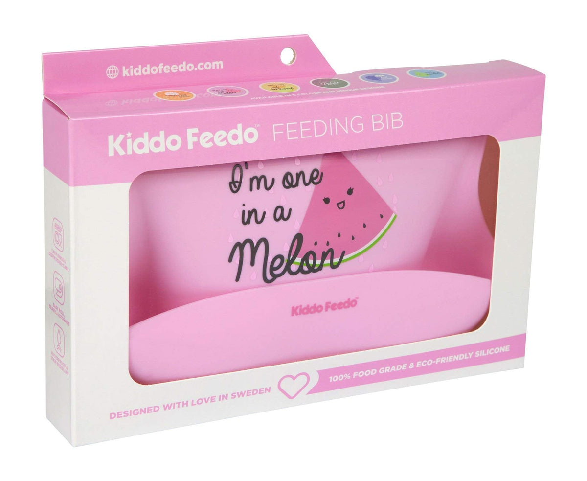 Kiddo Feedo Silicone Baby Bibs, Soft, Adjustable, Waterproof and Non Messy, Designed in Sweden, (watermelon-one in a melon)