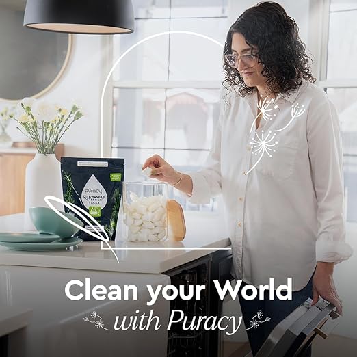 Puracy Dishwasher Pods, Natural Dishwasher Detergent, Free & Clear Dish tabs - Enzyme-Powered, Spot & Residue Free - TikTok Trend Items, Must Haves from TikTok Made Me Buy It (Free & Clear, 50 Count)