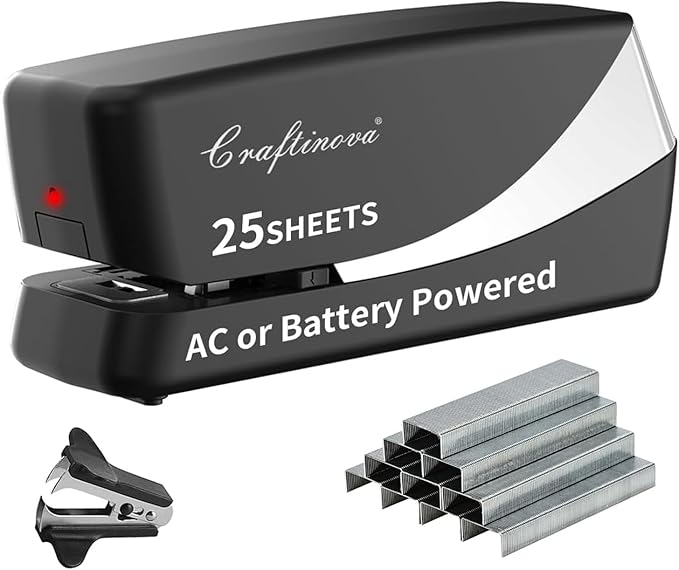 Electric Stapler, Automatic Stapler, Include 2000 Staples and 1 Staple Remover, Heavy Duty, Store 210 Staples，AC or Battery Powered, 25 Sheet Capacity.