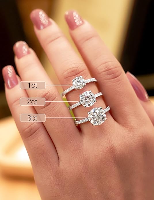 IMOLOVE Solitaire Moissanite Engagement Ring, 1CT D Color VVS1 Clarity, 925 Sterling Silver with 18K White Gold Plated, Ideal Gift for Women