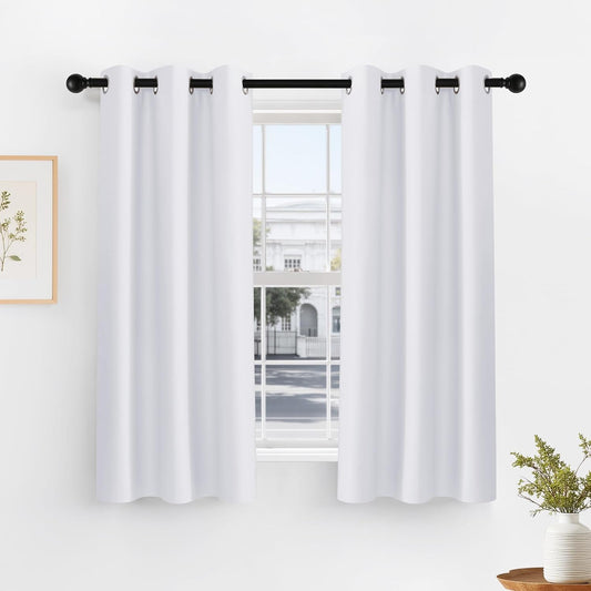 PONY DANCE Black Out Curtains for Bedroom 54 inch Length 2 Panels Set, Thermal Insulated Room Darkening Window Drapes for Living Room, Grommet Top (W34 x L54 Inch, Pure White)