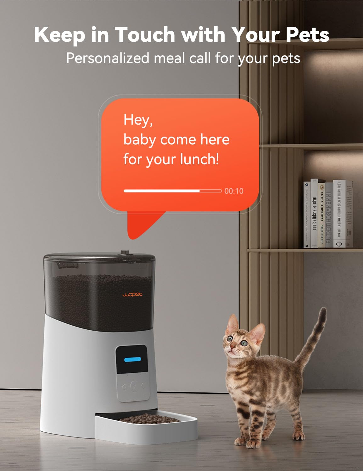 WOPET 6L Automatic Cat Feeder, WiFi Automatic Dog Feeder with APP Control for Remote Feeding, Cat Food Dispenser with Low Food Sensor and Voice Recorder, Up to 15 Meals Per Day