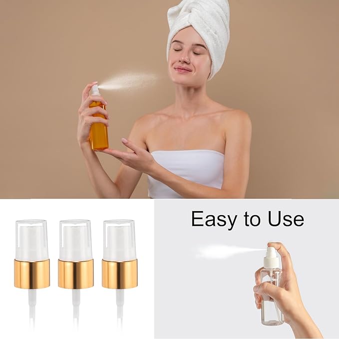 uxcell 6 Pcs Gold White Spray Top, 20/410 Fine Mist Sprayer Reusable Replacement Spray Bottle Pump Plastic Top for Cosmetic Perfume and Body Sprays Bottle