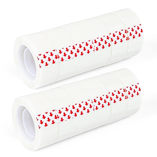 12 Rolls Transparent Tape - Perfect for Wrapping Gifts, Office Supplies, Home Use - Each Roll 0.71 Inch x 1000 inches (6PCS Transparent+6PCS White)