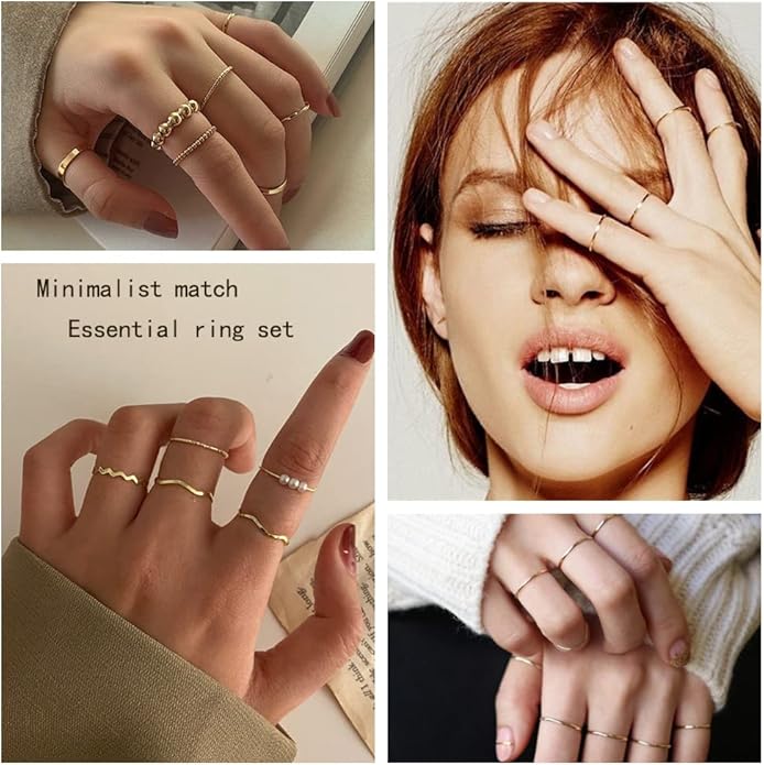 WFYOU 10 Pcs 1-2mm 18K Gold Plated Simple Rings for Women Band Knuckle Stacking Midi Rings Elegant Classic Minimalist Rings Comfort Fit