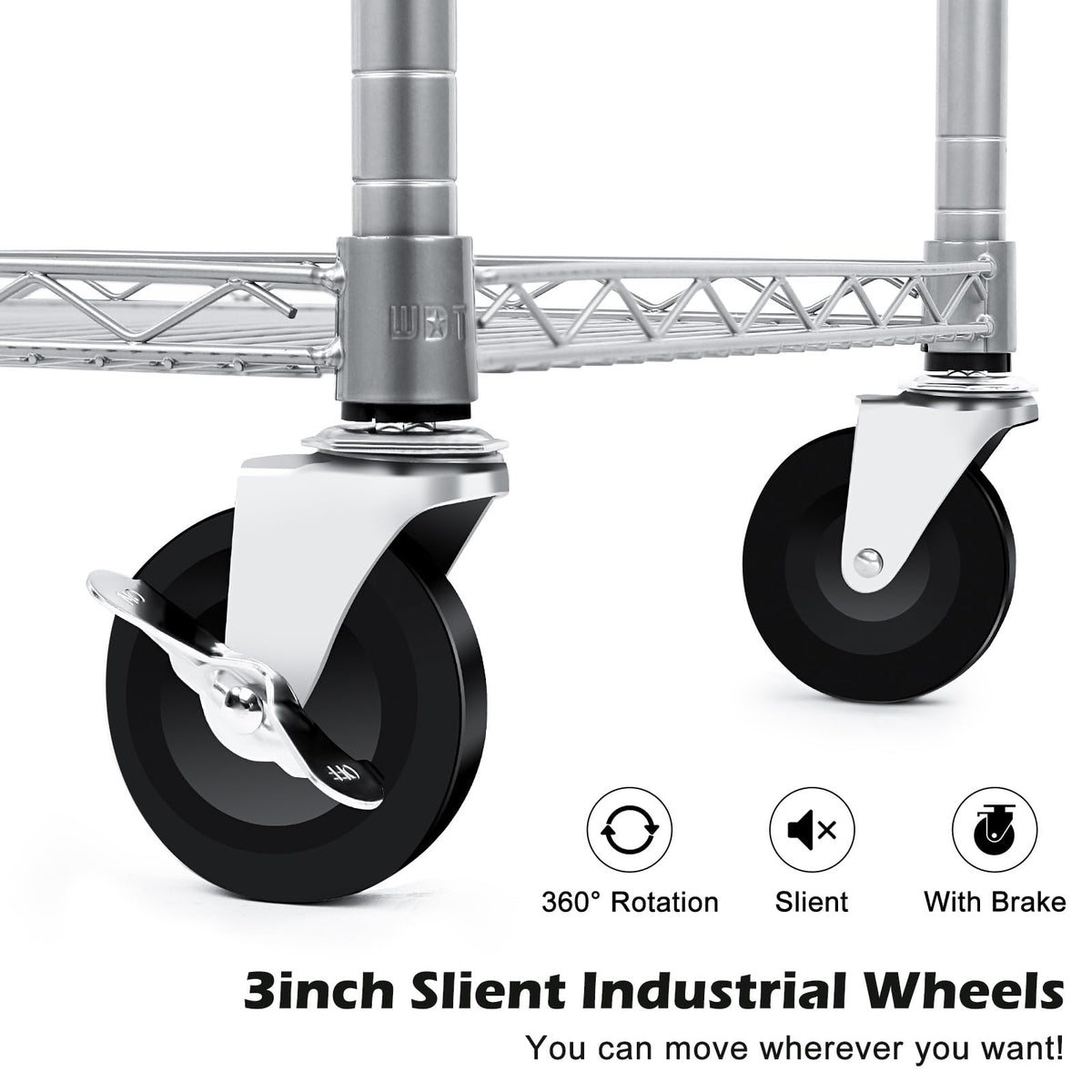 WDT Heavy Duty 3 Tier Utility Cart,Wire Rolling Carts with Wheels, Commercial Grade Service Cart with Shelving Liners and Handle Bar Metal Carts for Kitchen Office Hardware