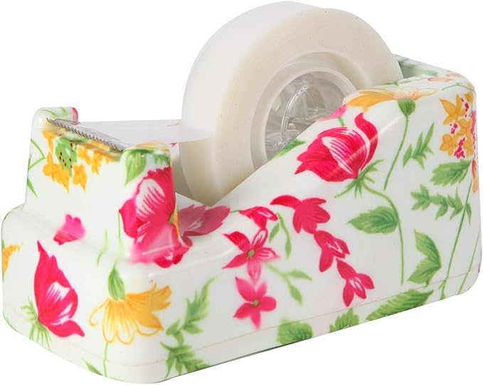 VIBRANZ-LAB Cute Tape Dispenser Desk Cute Home Office Desk Supplies Fun Desk Accessories Floral Tape Dispenser Cute Office Supplies for Women Desk Weighted Non-Skid Non-Slip Base Tape Dispensers