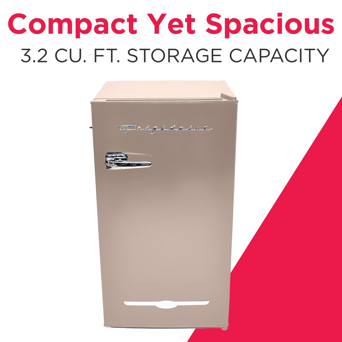 Frigidaire Retro Compact Fridge with Chiller, 3.2 cu ft Countertop Fridge with Built-In Bottle Opener, Compact Refrigerator for Office, Bedroom, Dorm Room or Cabin - 16.5" D x 19" W x 31" H (Coral)