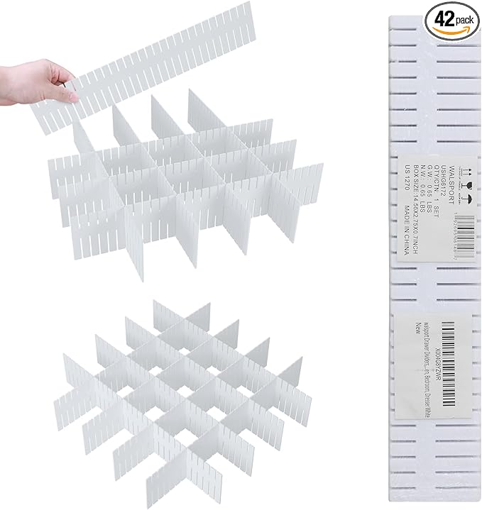 ALBAD Plastic Drawer Dividers Adjustable Drawer Organizer Dividers Separator for Tidying Clutter/Cutlery/Underwear/Socks/Clothes/Dresses/Boxes/Bins in Kitchen Bathroom Bedroom Office