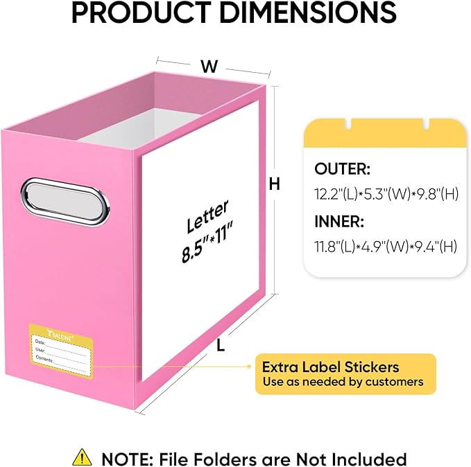 BALEINE File Organizer Box, Cardboard File Folder Organizer with Handle for Letter Size, Portable Collapsible Hanging Filing Box for Home Office Document Storage (4 Pack, Pink)