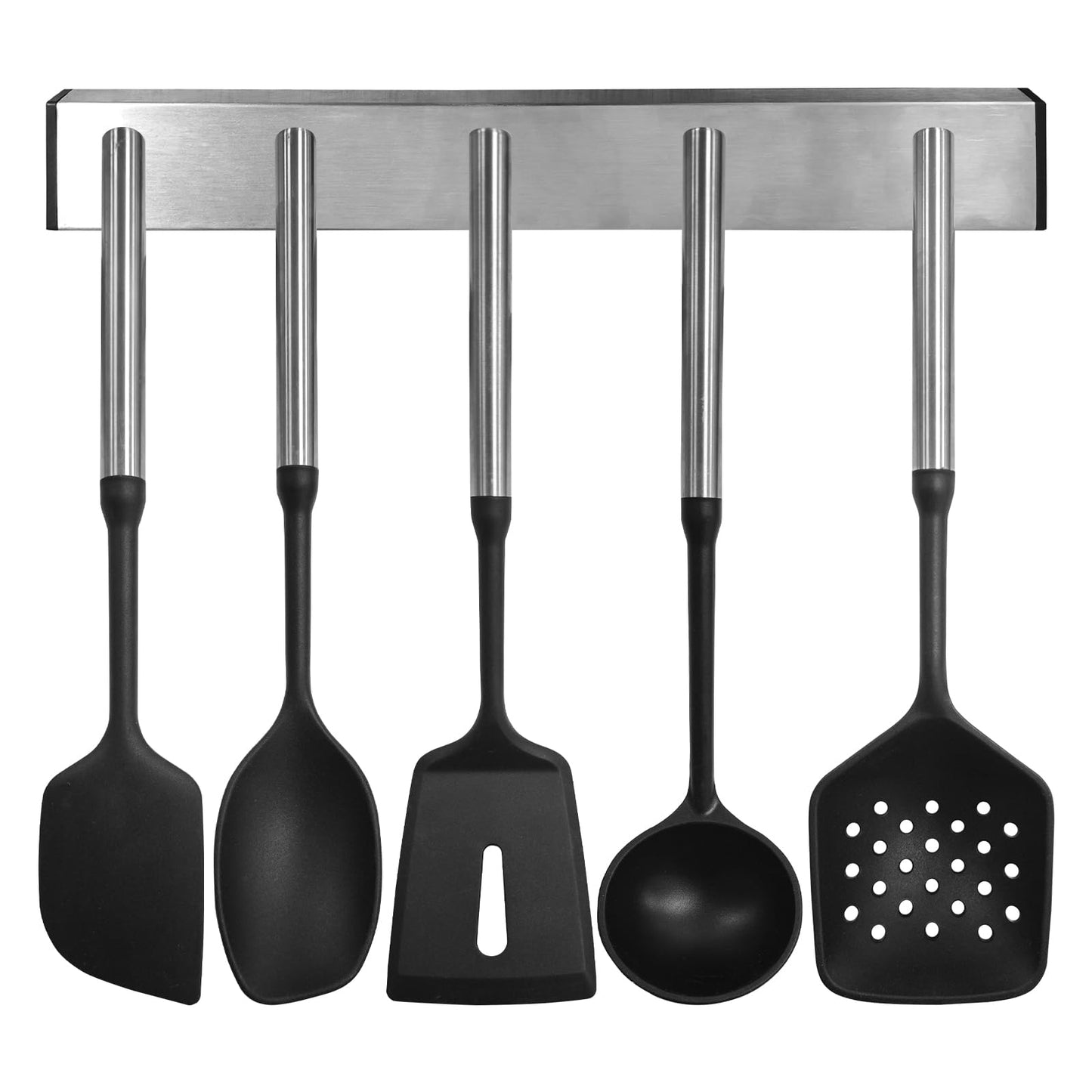 CQKEDMA 6PC Silicone Cooking Utensils Set with Magnetic Wall Mounted Holder, Heat Resistant Kitchen Utensils Set, Kitchen Gadgets Sets for Nonstick Cookware with Turner, Spoon, Spatula, Skimmer