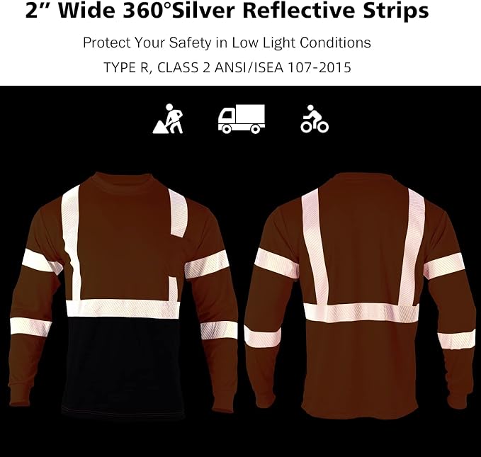 VENDACE 3 Pcs Safety T Shirts Reflective High Visibility Hi Vis Long Sleeve Construction Work Shirts for Men (Orange,L)