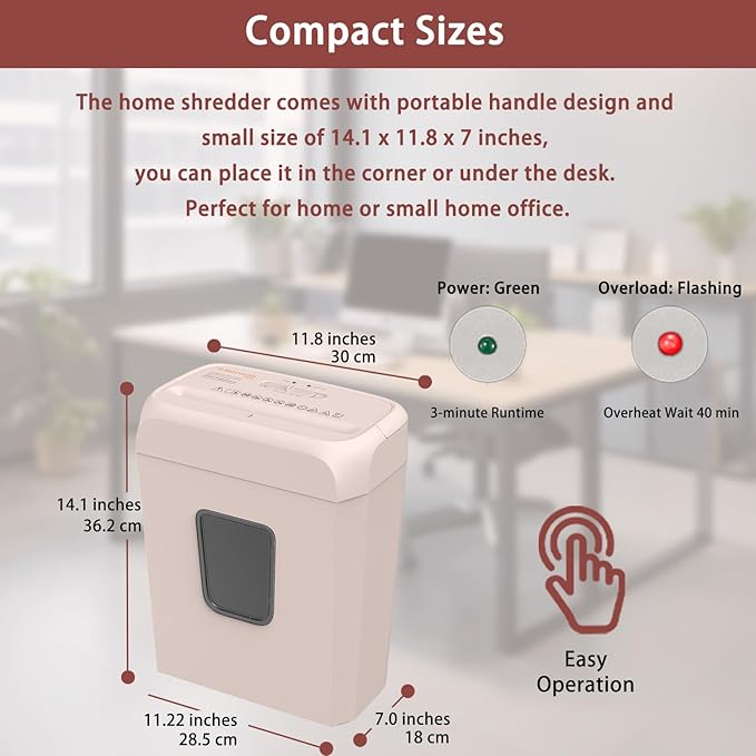Bonsaii Compact Design for Business Paper Shredder, 6-Sheet Cross-Cut, Credit Card Shredder, Home Office, Handle for Document, Mail, Staple, 3.4 Gal Wastebasket, Pink(C237-B)