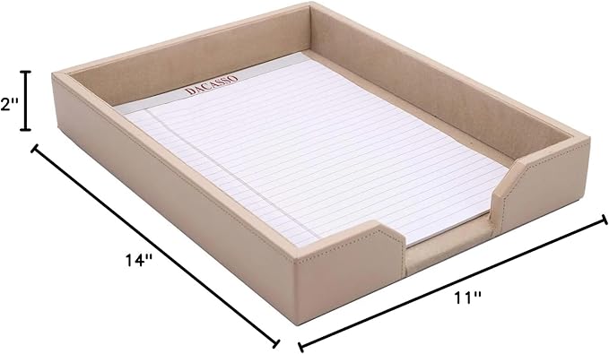 DACASSO Bonded Leather Desktop Letter Tray - Luxury Letter Holder & Paper Organizer for Desk - Office Organization & Executive Desk Decor - (White Latte)