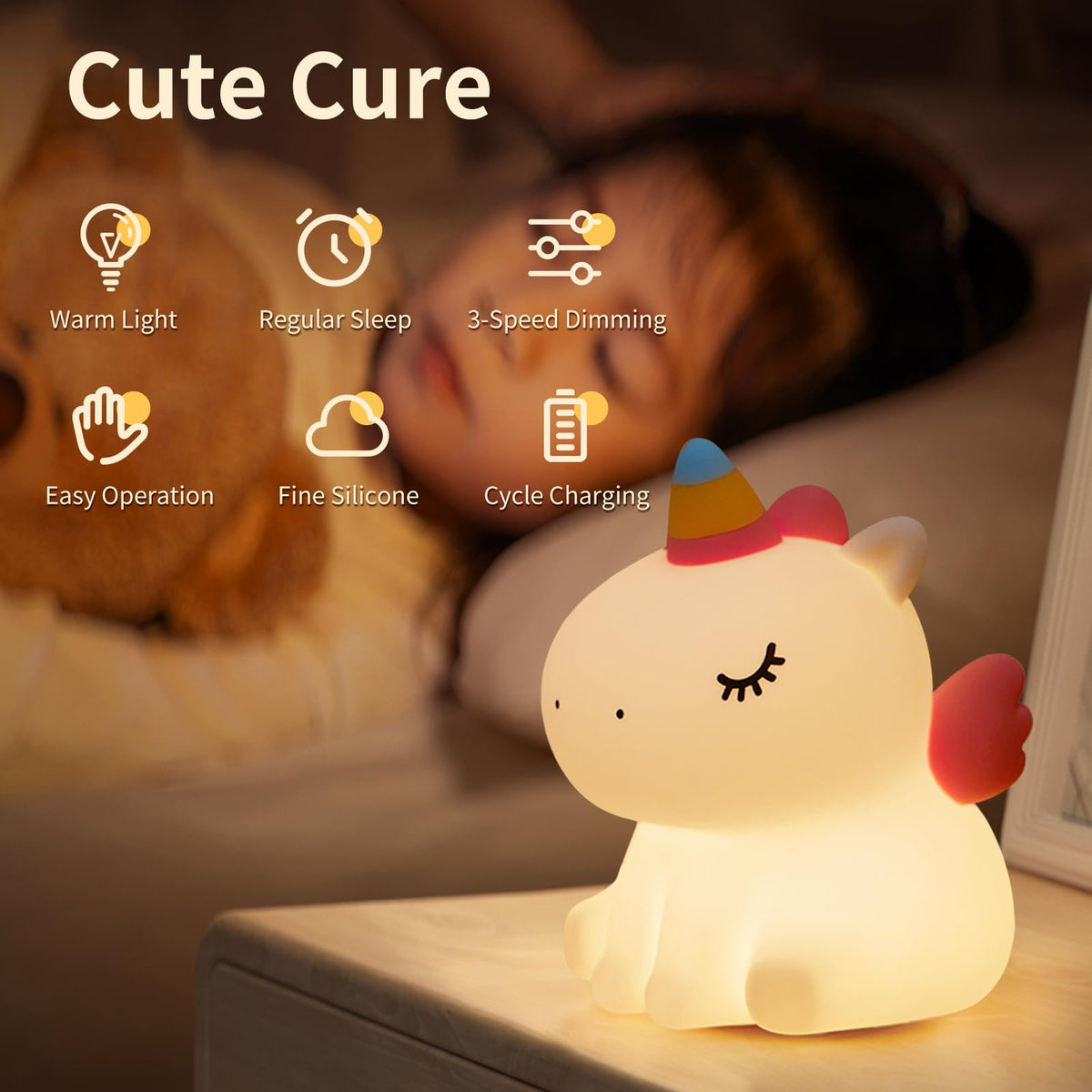 AVACOM Unicorn Night Light for Kids - Cute Nursery Night Light, LED Squishy Unicorns Lamp, Silicone Unicorn Dimmable Light up Duck, Rechargeable Bedside Touch Lamp for Breastfeeding, Bedroom