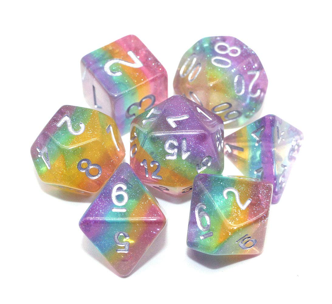 Dice DND Dice Set Glitter Rainbow Dice Fit Dungeons and Dragons D&D RPG Role Playing Game Pathfinder MTG Table Game Transparent Polyhedral Dice Set (Sparkly Rainbow)