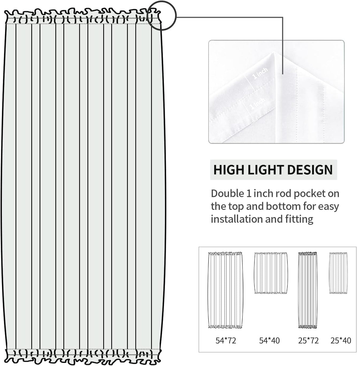 DWCN French Door Curtains – Rod Pocket Thermal Curtain for Doors with Glass Window, Kitchen and Patio Doors for Privacy, 54 X 40 Inches Long, 1 Curtain Panel with Tieback, Pure White
