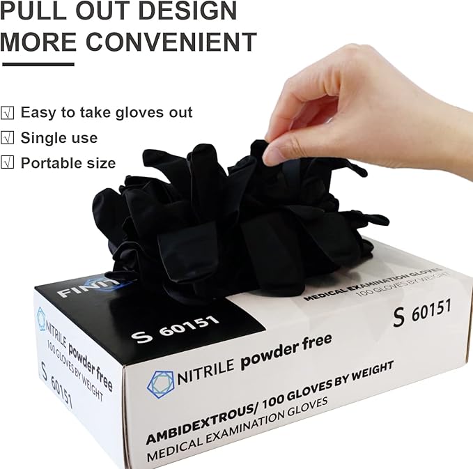 FINITEX - Black Nitrile Disposable Gloves, Exam Gloves, Powder-free, Latex-free, 3mil, Case of 10 Boxes