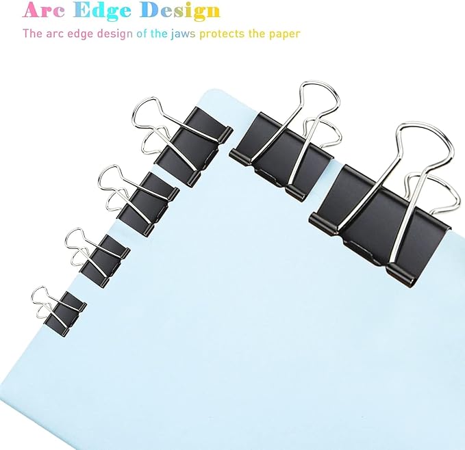 Extra Large Binder Clips, 12 Pack, 2.4 Inch, Standard 60mm, Black, Jumbo Paper Clips, Fold Clamp, Office and School Supplies, with Storage Container