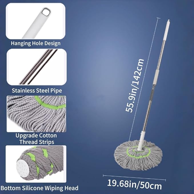 Microfiber Mops for Floor Cleaning, Long Handle Self Wringing Mop, Twist Mop for Tile, Hardwood Floor, Tile, Kitchen, Home, Office