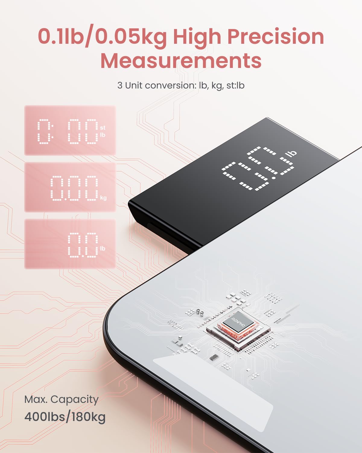 RENPHO Portable Rechargeable Scale with Travel Makeup Mirror, Slide-Out LED Display, Small Travel Scale for Body Weight, Digital High Accurate Scale for Traveling, 400lbs, Core Go, 8.98" x 5.28"