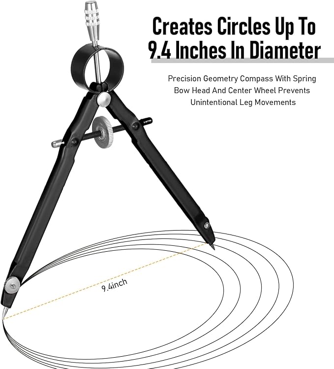 EBOOT Student Geometry Math Set, Drawing Compass and 6 Inch Clear Swing Arm Protractors 180 Degree Math Protractor (Black and Black)