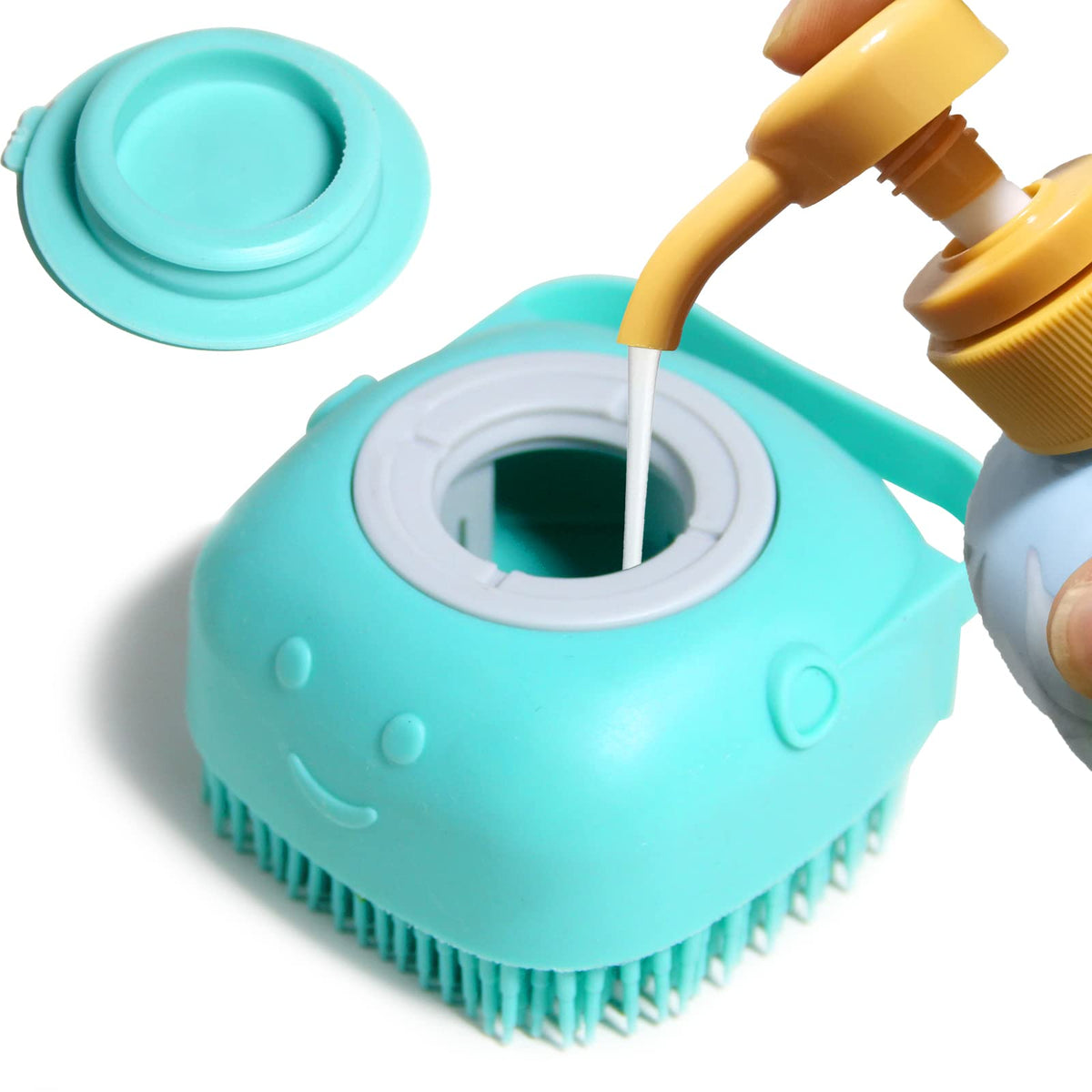 Dog Bath Brush, Pet Massage Brush Shampoo Dispenser, Soft Silicone Brush Rubber Bristle for Dogs and Cats Shower Grooming