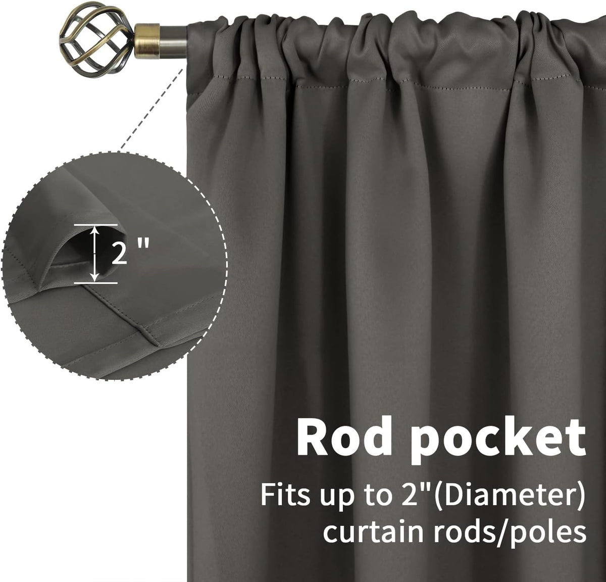 BGment Short Blackout Curtains 45 Inches Length for Bedroom - Rod Pocket Thermal Insulated Room Darkening Window Curtain for Kitchen Cafe, 42 x 45 Inch, 2 Panels, Grey