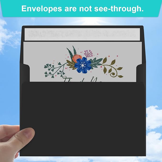 70 Packs A2 Black Envelopes for 4.5x5.5 Cards, Invitations, Photos, RSVP, Greeting Cards - Self-Seal Postcard Envelopes