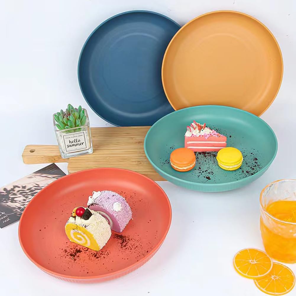 LRUUIDDE Lightweight Wheat Straw Plates 9 Inch, Microwave and Dishwasher Safe BPA Free and Healthy Reusable Unbreakable Deep Dinner Plates, Outdoor for Picnic, Camping (4pack)