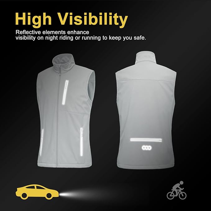 33,000ft Men's Windproof Lightweight Golf Vest Outerwear with Pockets, Softshell Sleeveless Jacket for Running Hiking Sports