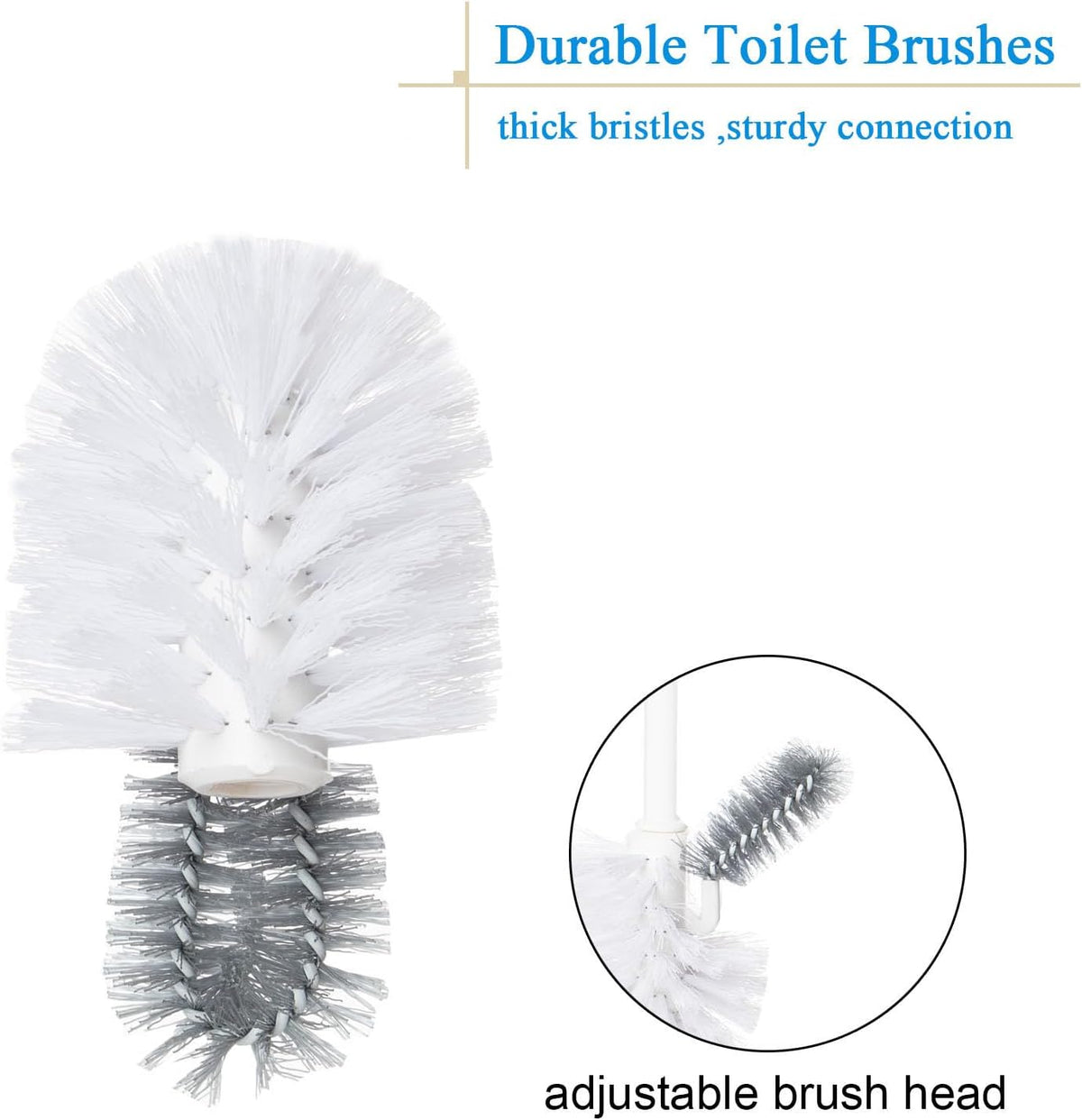 2 Pack Toilet Bowl Brush with Holder for Bathroom, Under-Rim Double Brush Head, Long Handle Household Cleaning Brushes Set (2 Pack Grey Brush with Holder)