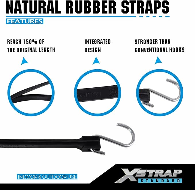 XSTRAP STANDARD 20 Pack 21'' Adjustable Rubber Tarp Straps, EPDM Bungee Cords with Hooks, Ideal for Securing Tarps, Canvases, Flatbed Trailers