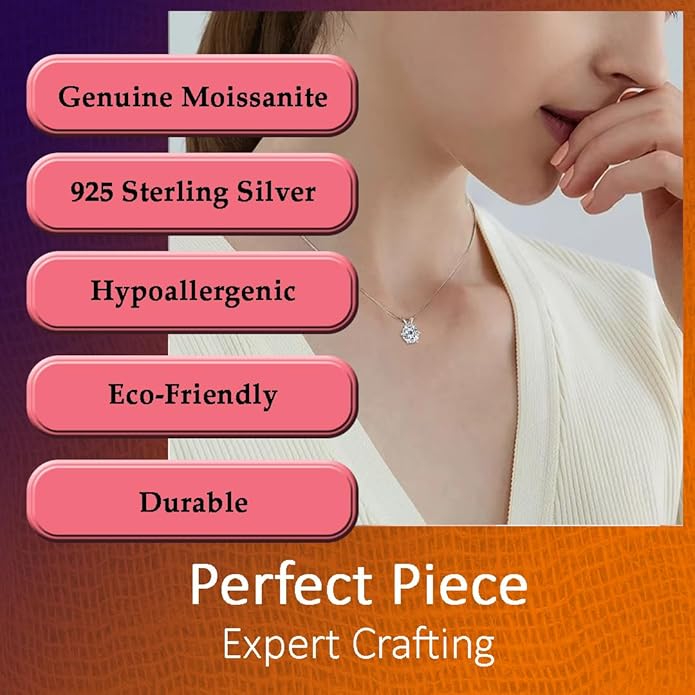 925 Sterling Silver Moissanite Jewelry Set - Classic European Design Necklace Earrings Set with Round Cut Moissanite Pendant - Adjustable Chain - Gift Box