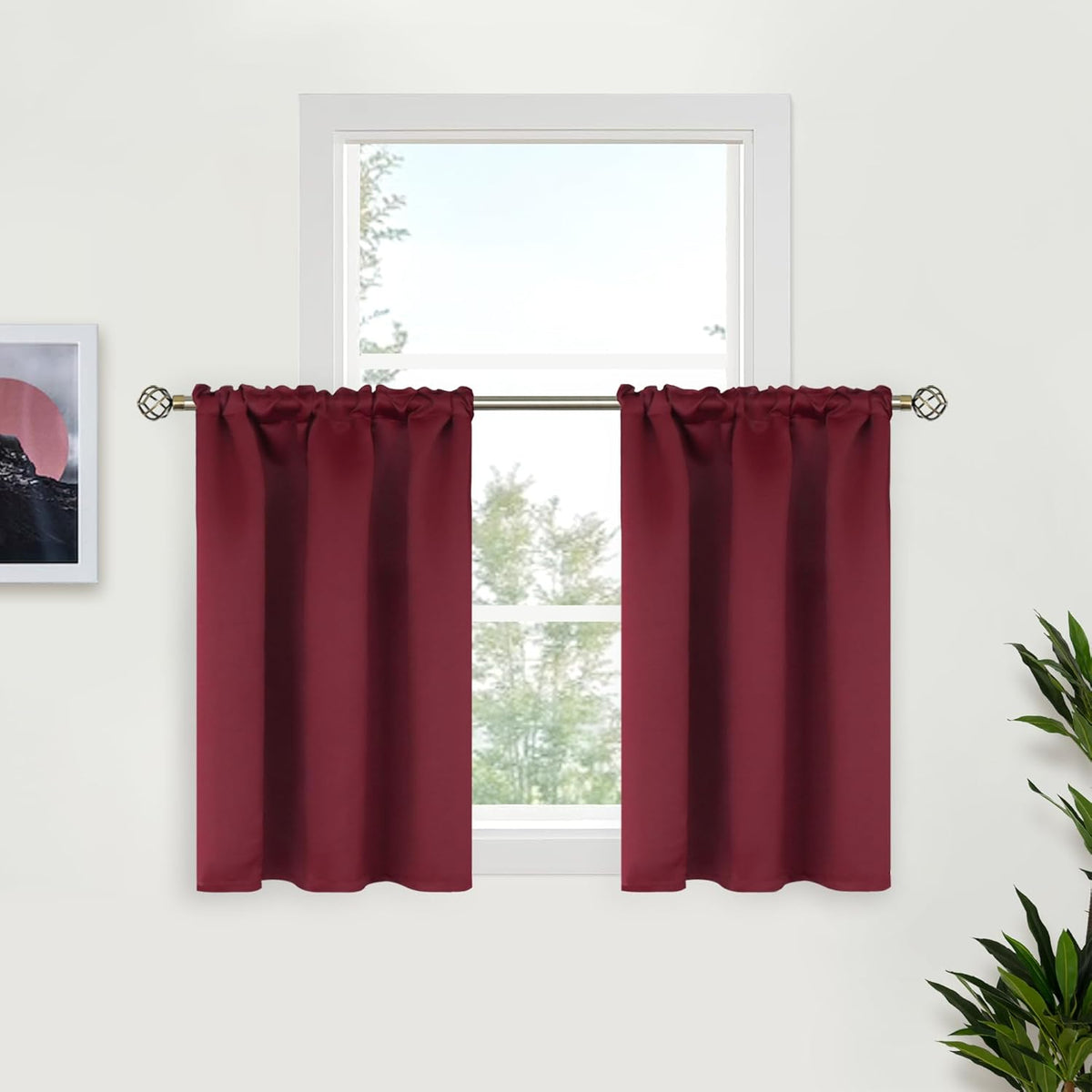 BGment Burgundy Half Window Curtains for Kitchen Cafe Window - Small Blackout Drapes Thermal Insulated Privacy for Rv Bathroom, 29 x 24 Inch, 2 Panels